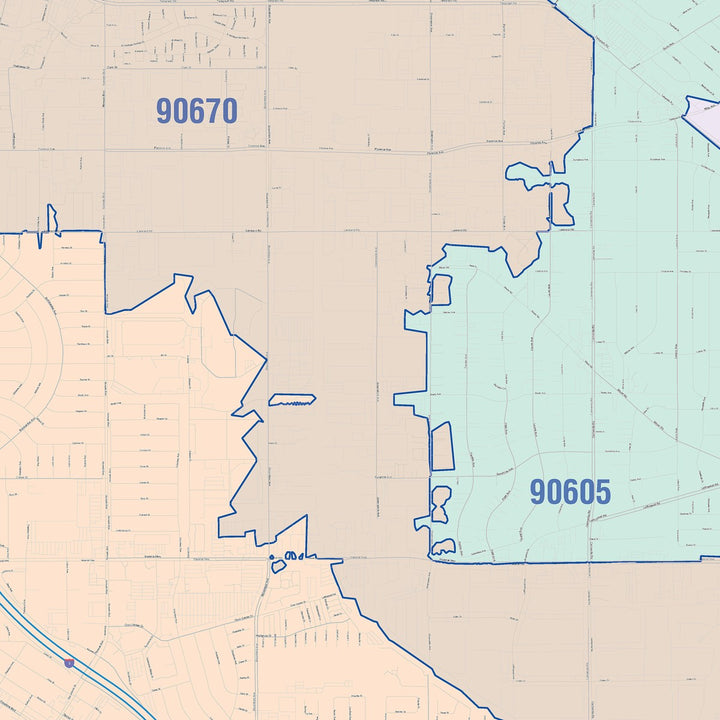 Color Cast Zip Code Style Wall Map of Norwalk, CA