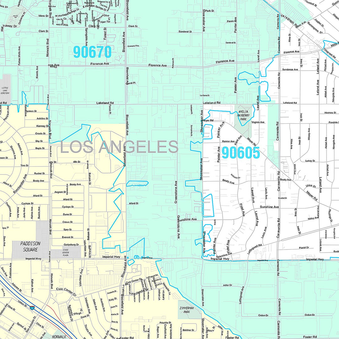 Premium Style Wall Map of Norwalk, CA