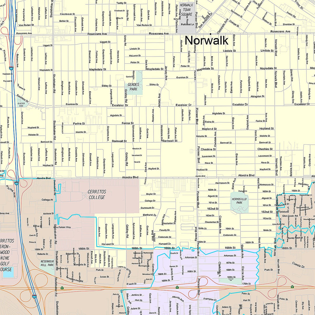 Premium Style Wall Map of Norwalk, CA