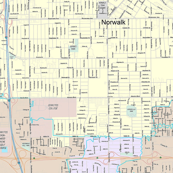 Premium Style Wall Map of Norwalk, CA