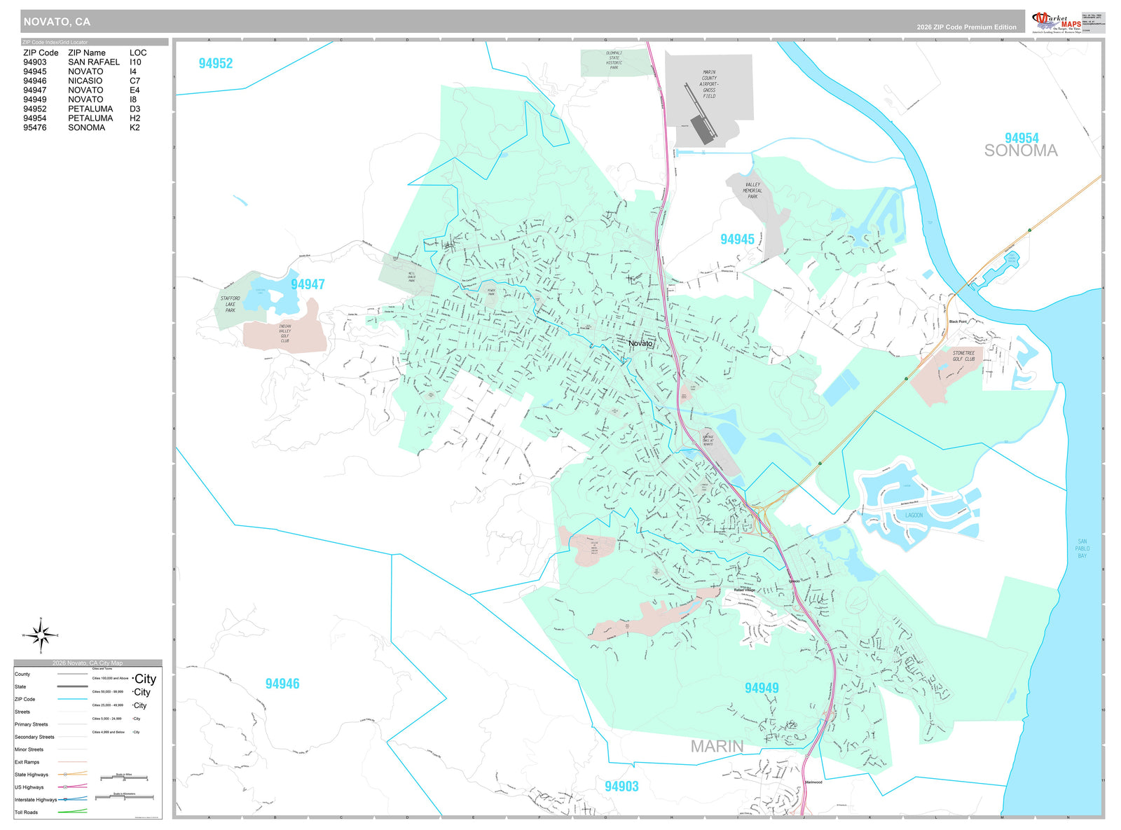 Premium Style Wall Map of Novato, CA
