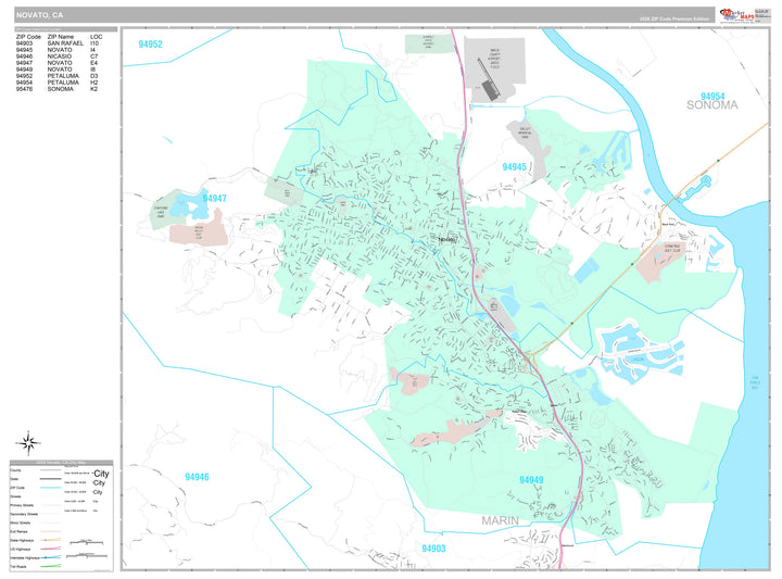 Premium Style Wall Map of Novato, CA