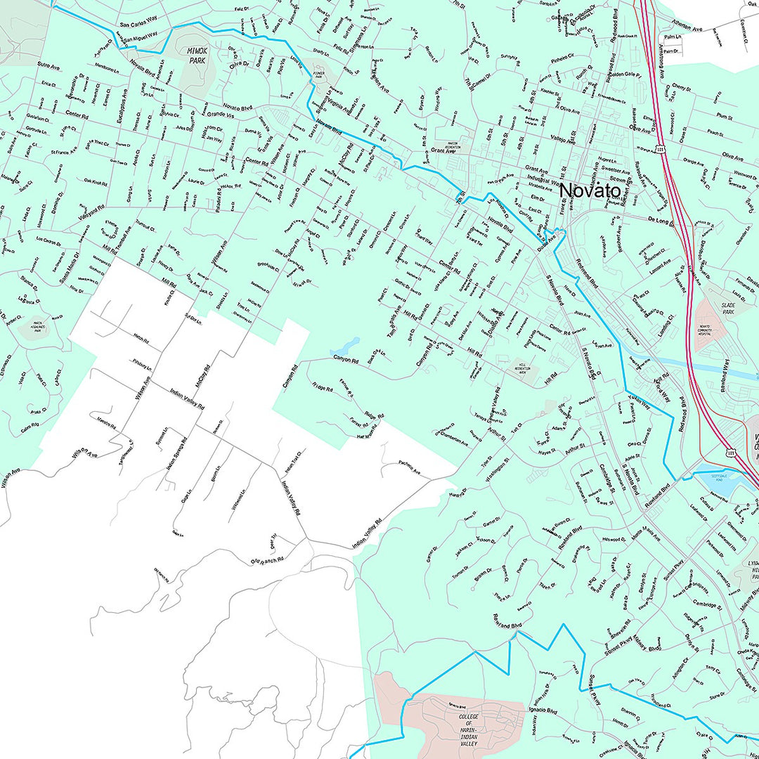 Premium Style Wall Map of Novato, CA