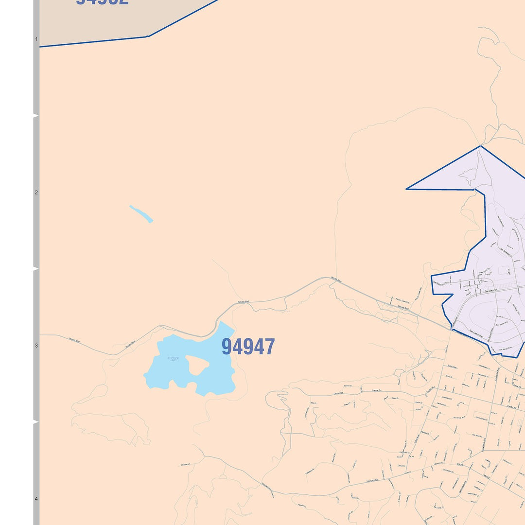 Color Cast Zip Code Style Wall Map of Novato, CA