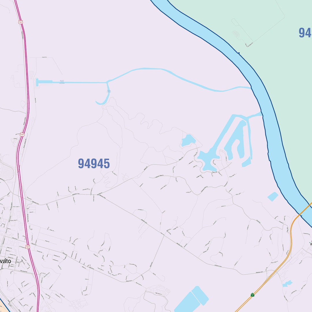 Color Cast Zip Code Style Wall Map of Novato, CA