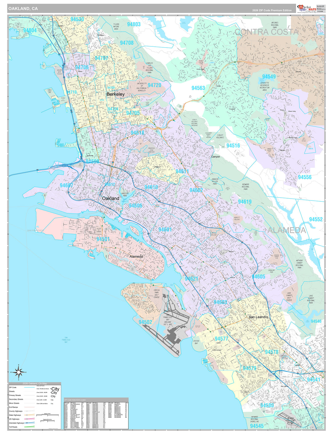 Premium Style Wall Map of Oakland CA
