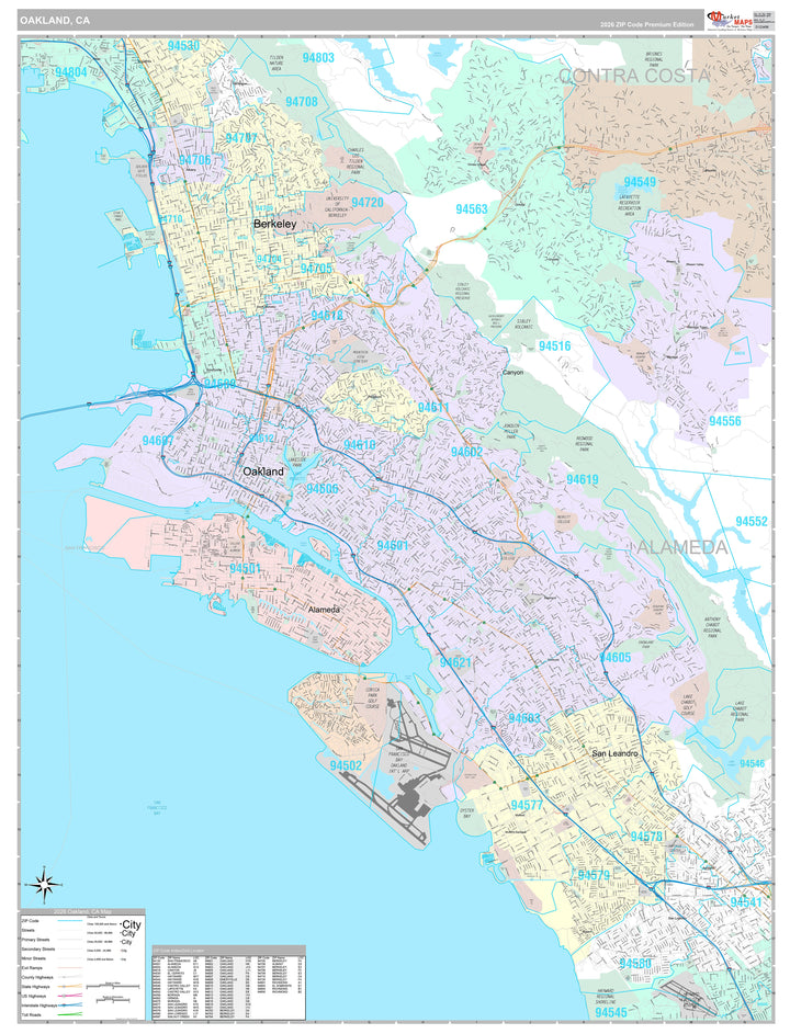 Premium Style Wall Map of Oakland CA