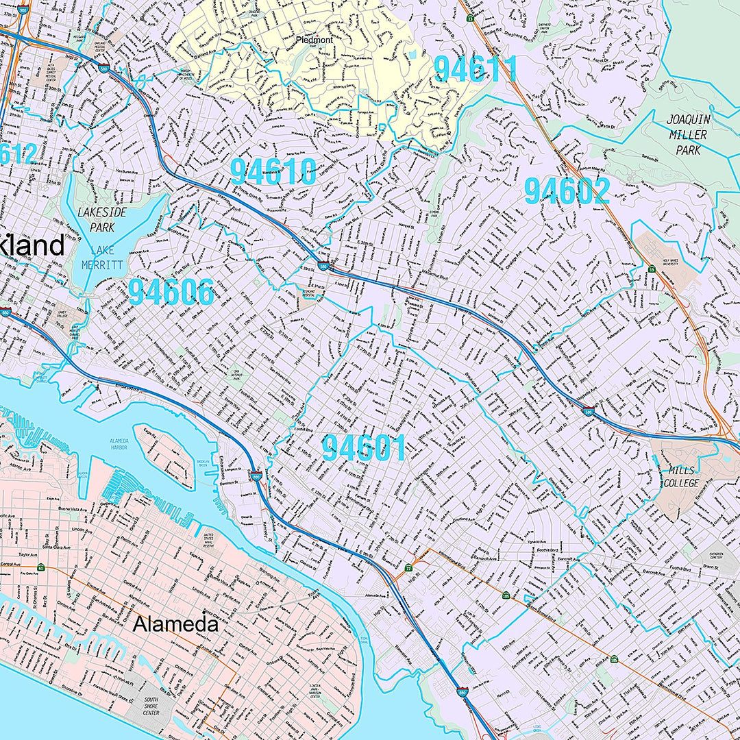 Premium Style Wall Map of Oakland CA