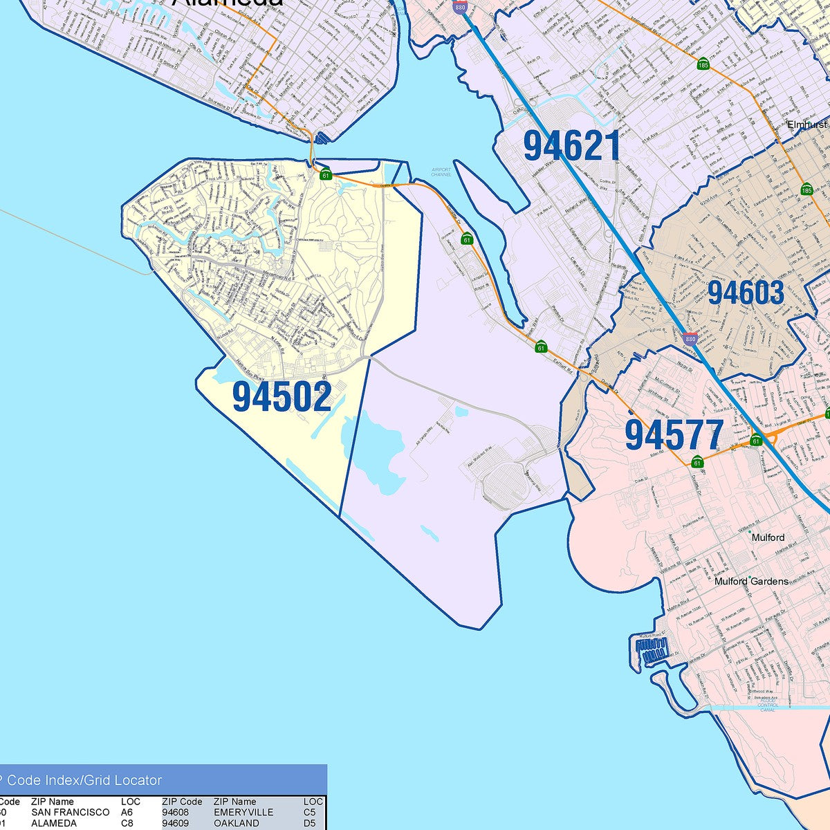 Colorcast Zip Code Style Wall Map of Oakland, CA – American Map Store