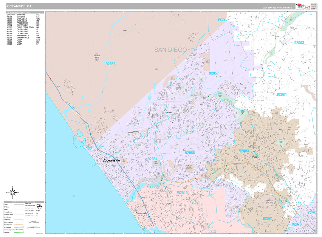 Premium Style Wall Map of Oceanside, CA