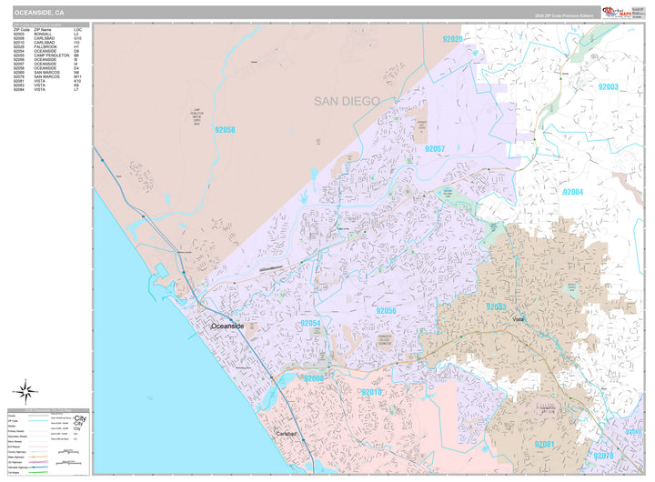 Premium Style Wall Map of Oceanside, CA