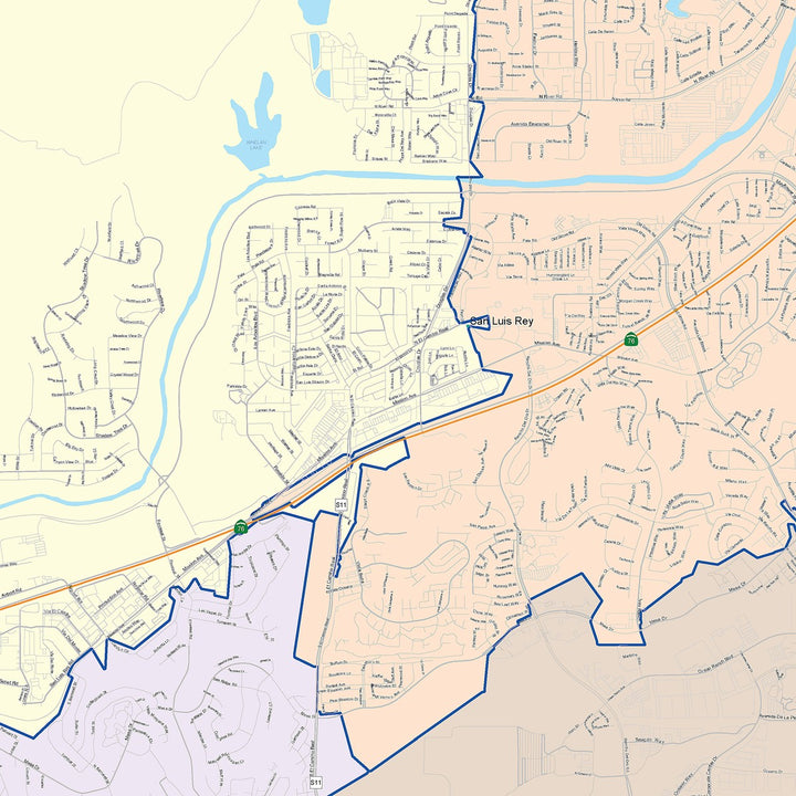Color Cast Zip Code Style Wall Map of Oceanside, CA