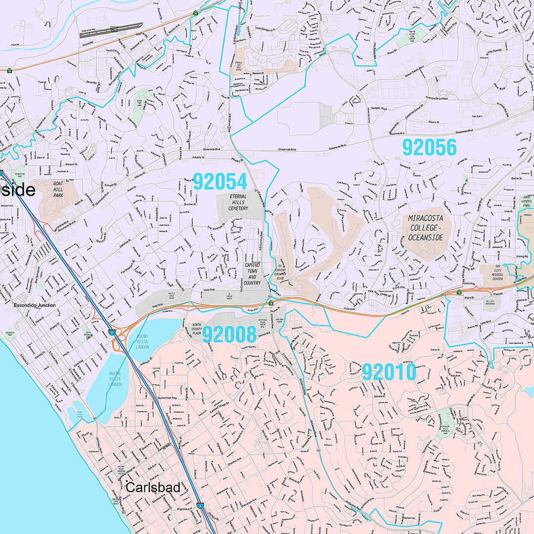 Premium Style Wall Map of Oceanside, CA