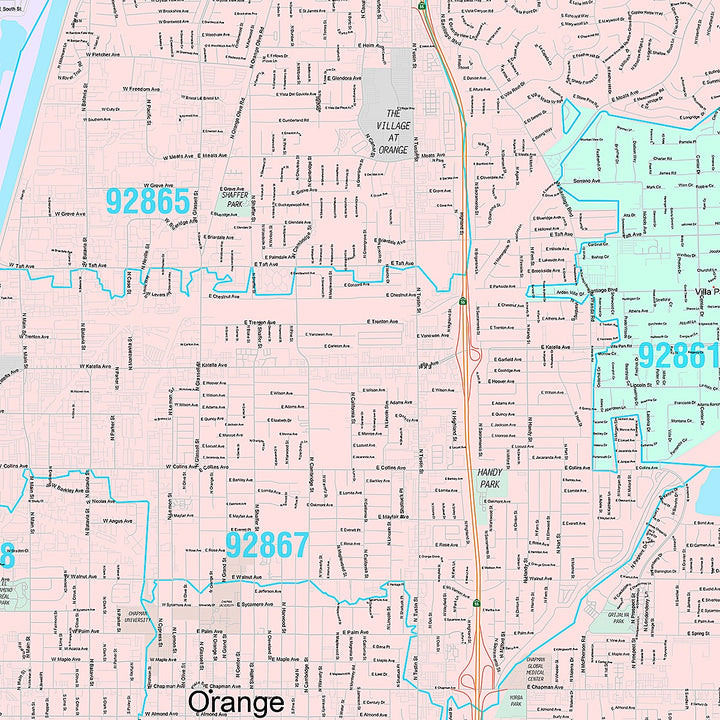 Premium Style Wall Map of Orange, CA