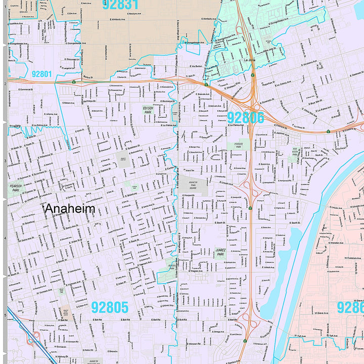 Premium Style Wall Map of Orange, CA