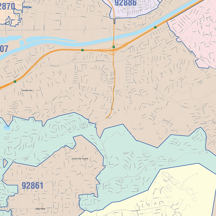 Color Cast Zip Code Style Wall Map of Orange, CA