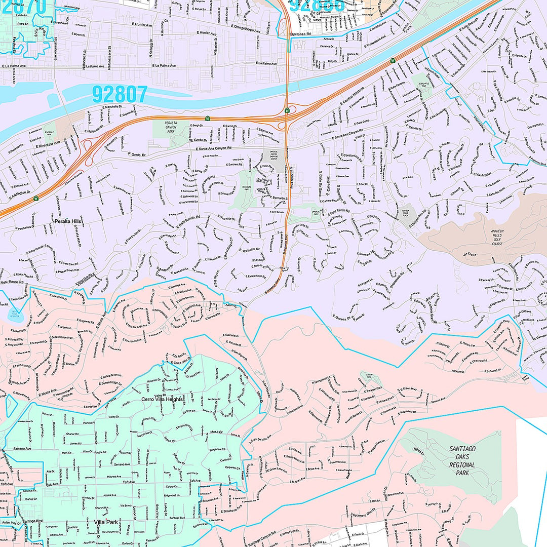Premium Style Wall Map of Orange, CA