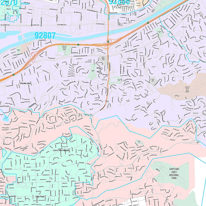 Premium Style Wall Map of Orange, CA