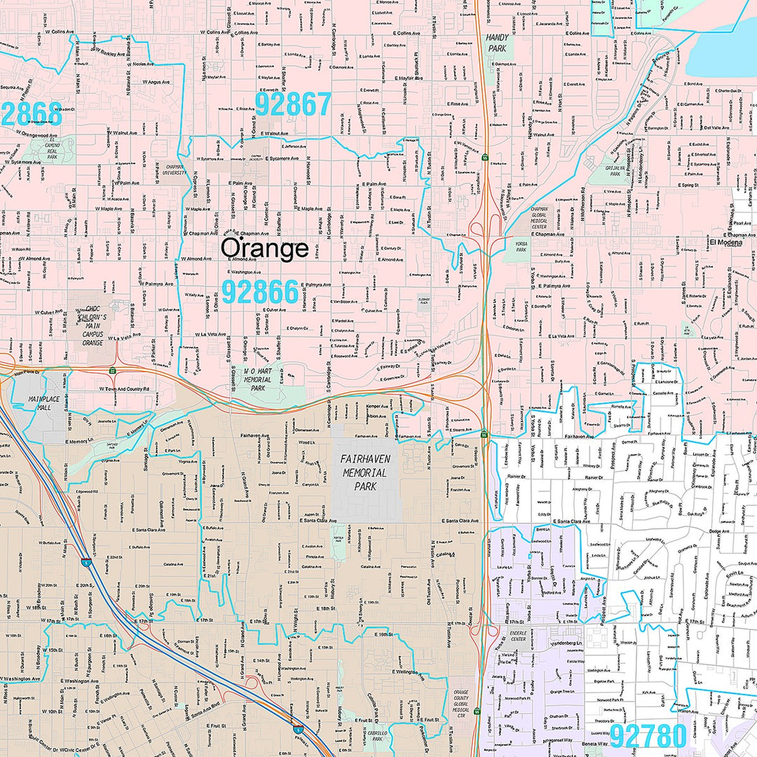 Premium Style Wall Map of Orange, CA