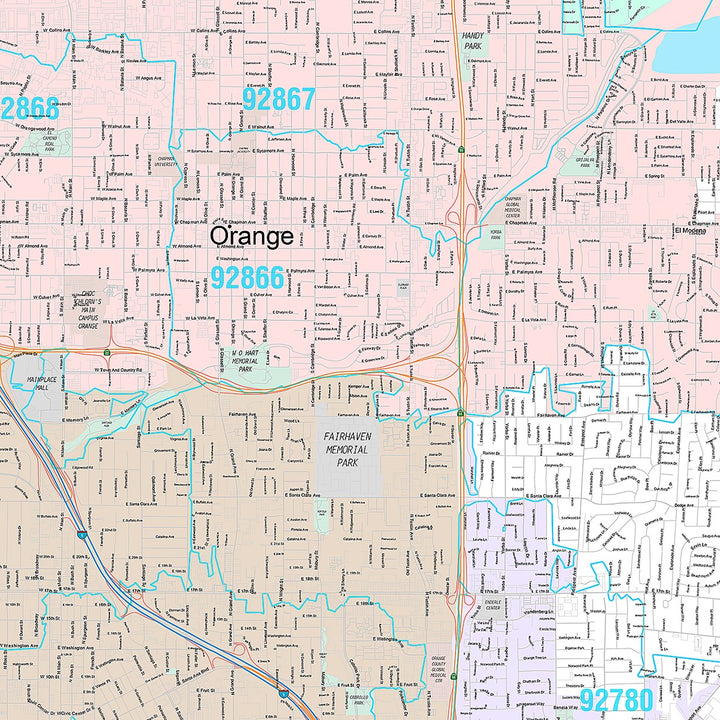 Premium Style Wall Map of Orange, CA