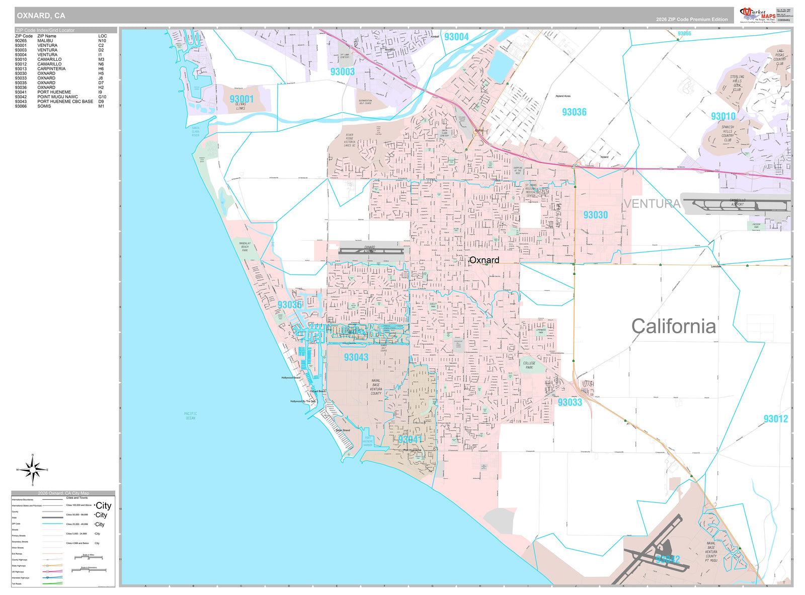 Premium Style Wall Map of Oxnard CA