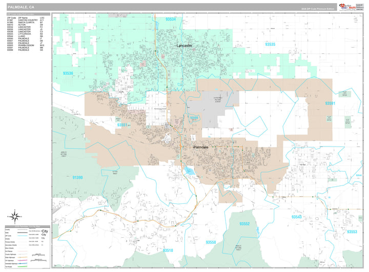 Premium Style Wall Map of Palmdale, CA