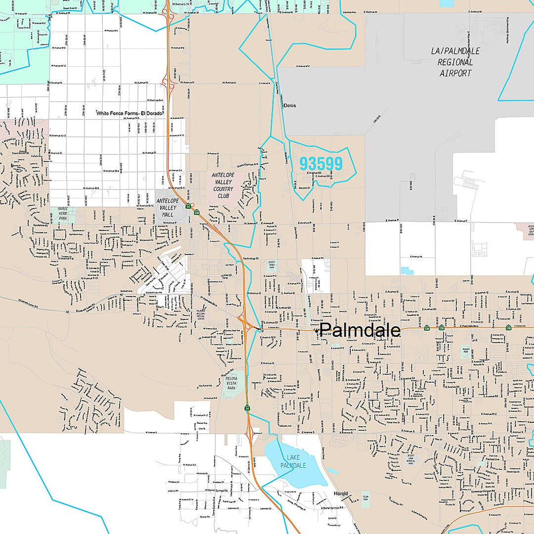Premium Style Wall Map of Palmdale, CA