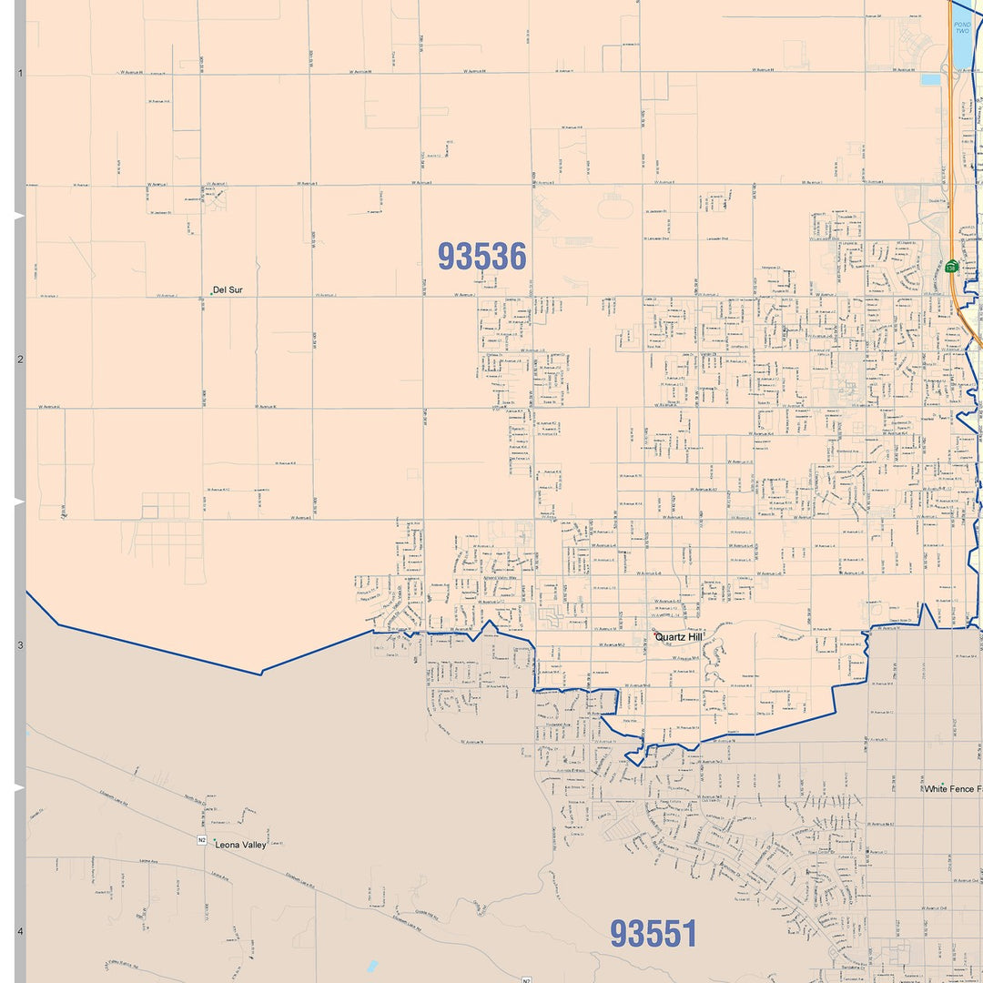 Color Cast Zip Code Style Wall Map of Palmdale, CA