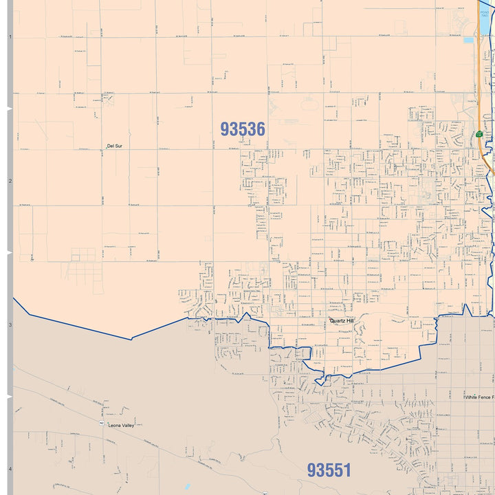 Color Cast Zip Code Style Wall Map of Palmdale, CA
