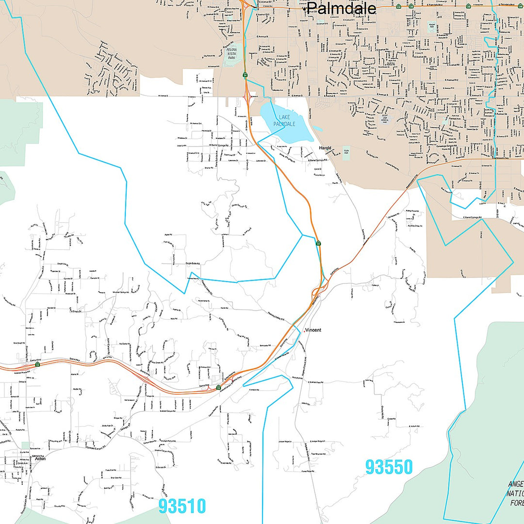 Premium Style Wall Map of Palmdale, CA