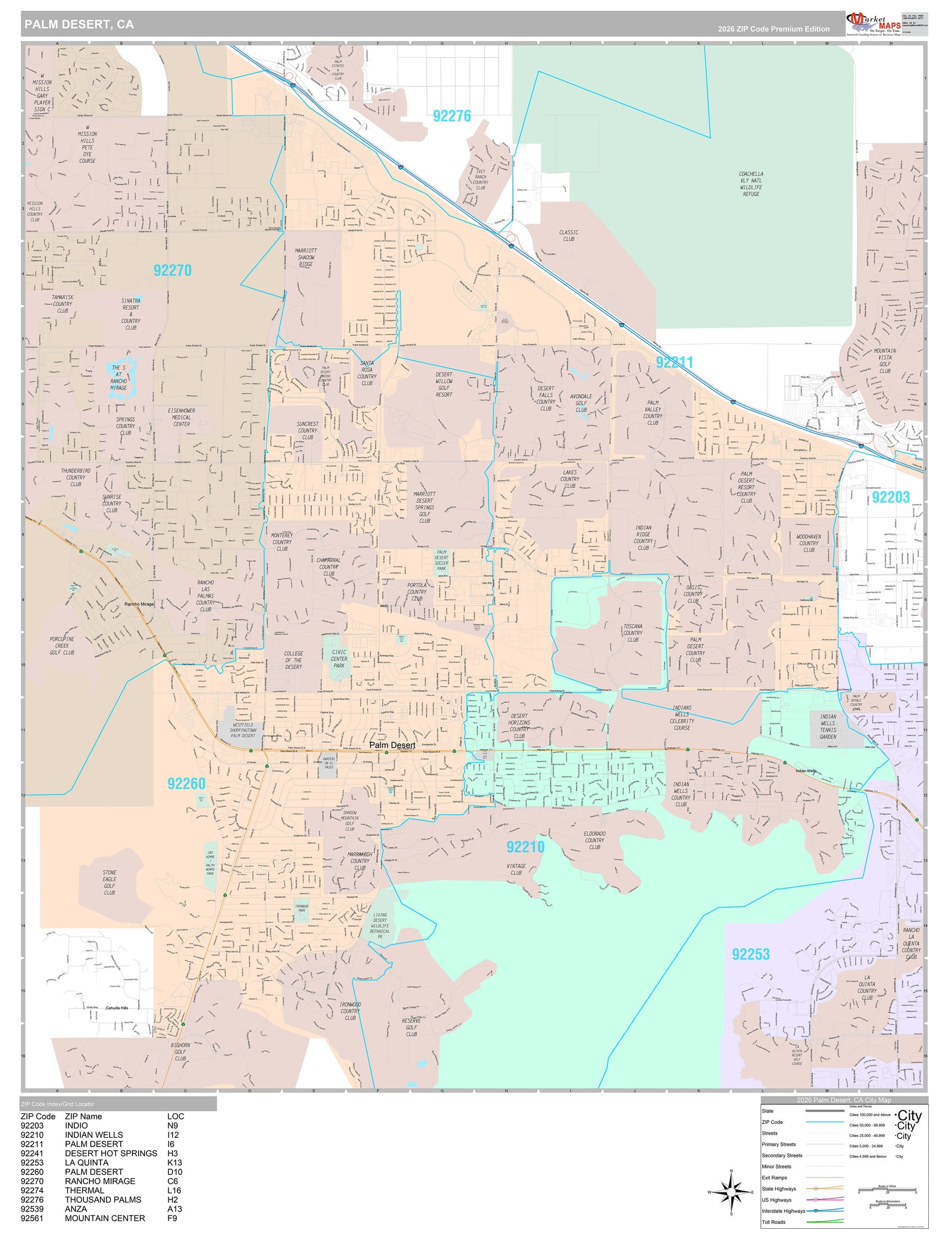 Premium Style Wall Map of Palm Desert, CA