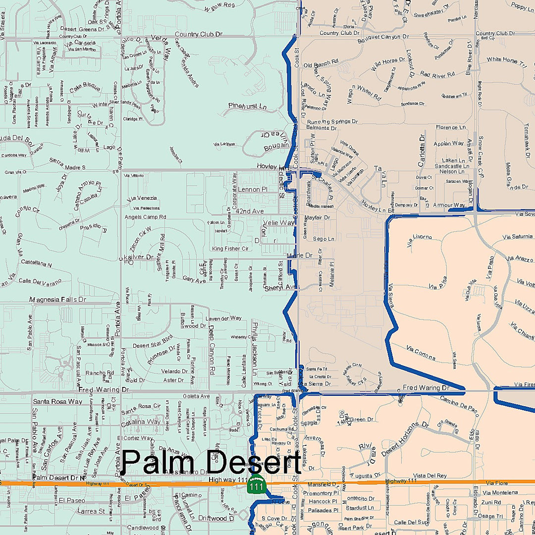 Color Cast Zip Code Style Wall Map of Palm Desert, CA