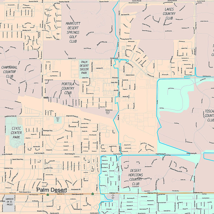 Premium Style Wall Map of Palm Desert, CA