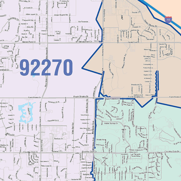 Color Cast Zip Code Style Wall Map of Palm Desert, CA