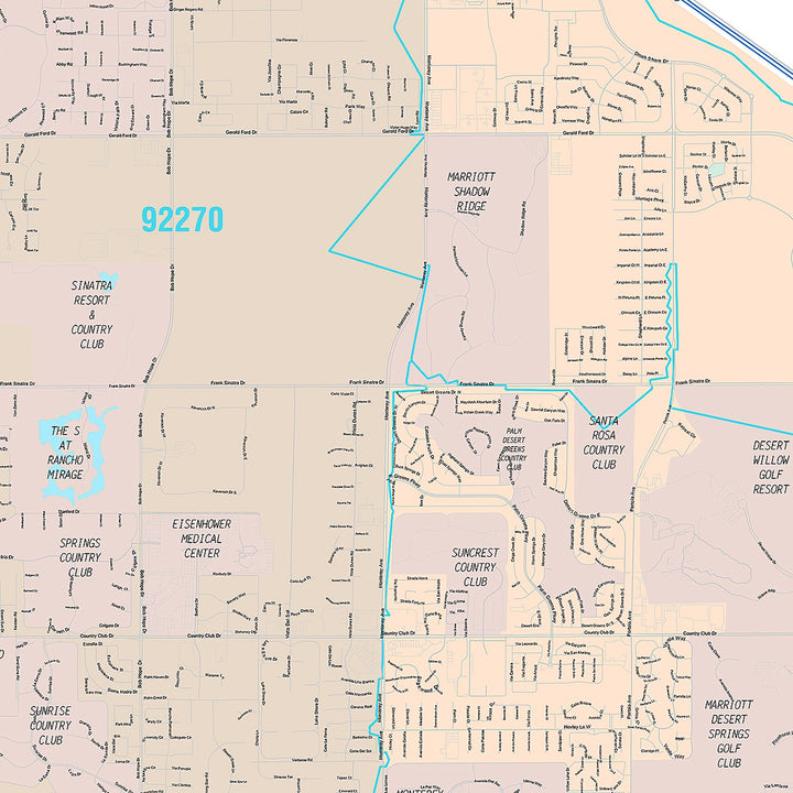 Premium Style Wall Map of Palm Desert, CA