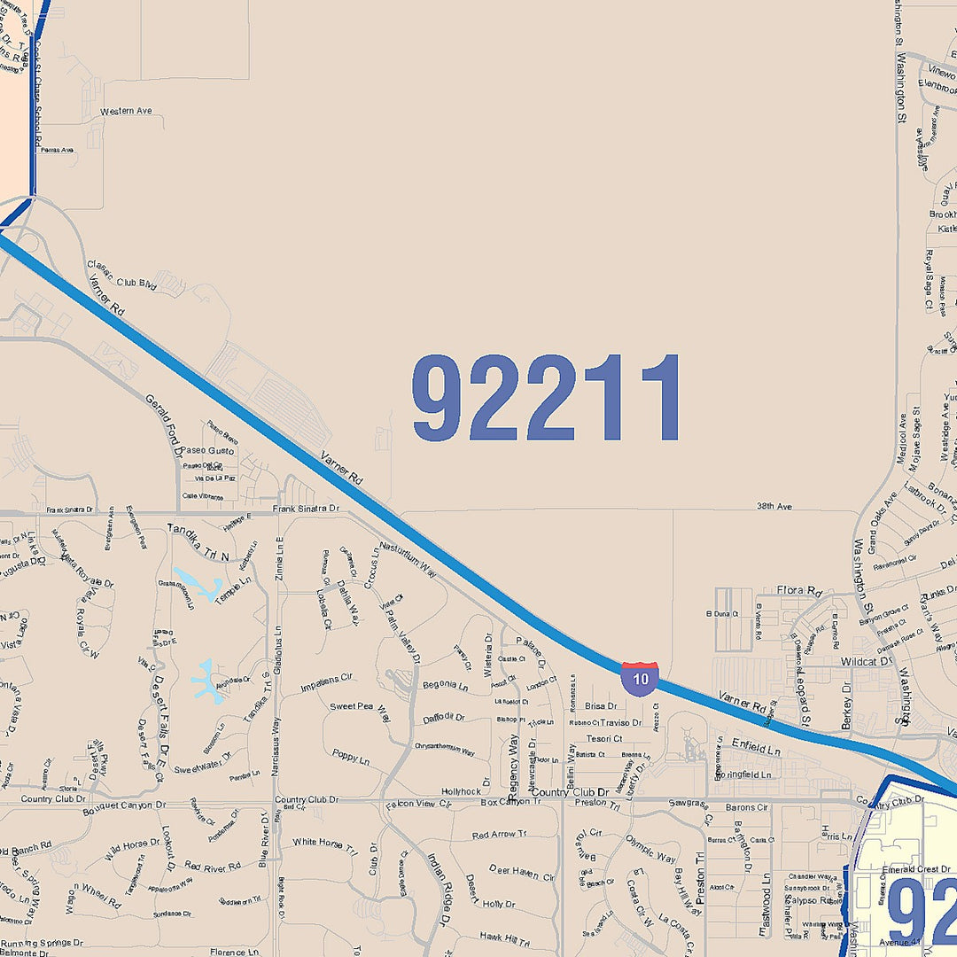 Color Cast Zip Code Style Wall Map of Palm Desert, CA