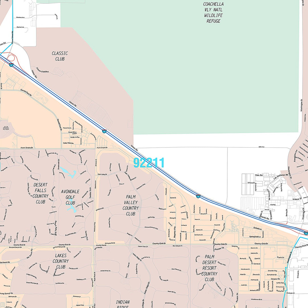 Premium Style Wall Map of Palm Desert, CA