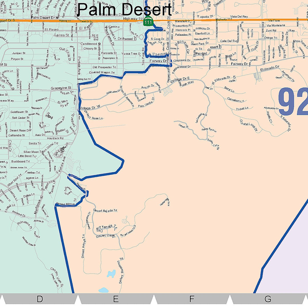Color Cast Zip Code Style Wall Map of Palm Desert, CA