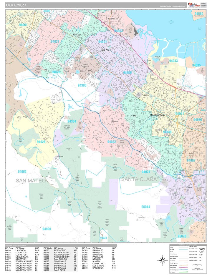 Premium Style Wall Map of Palo Alto, CA