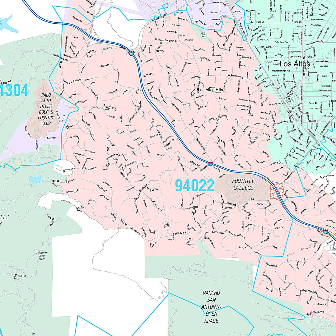 Premium Style Wall Map of Palo Alto, CA