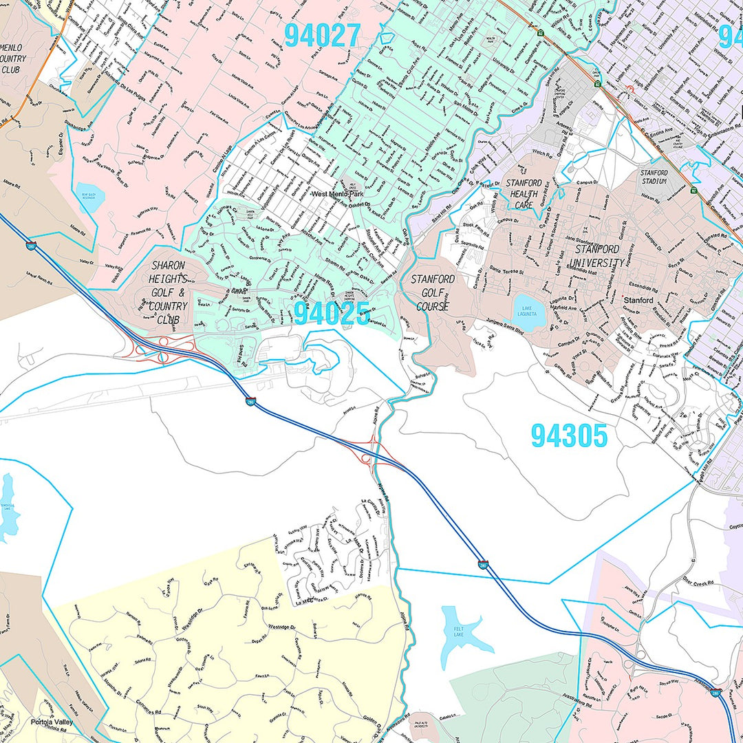 Premium Style Wall Map of Palo Alto, CA
