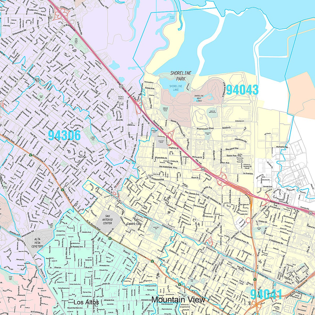 Premium Style Wall Map of Palo Alto, CA