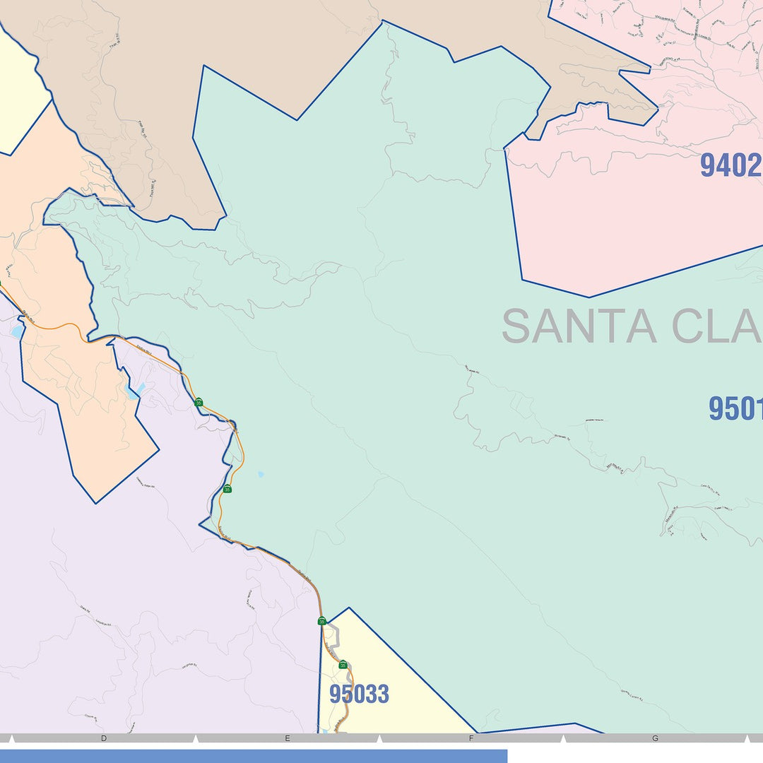 Color Cast Zip Code Style Wall Map of Palo Alto, CA
