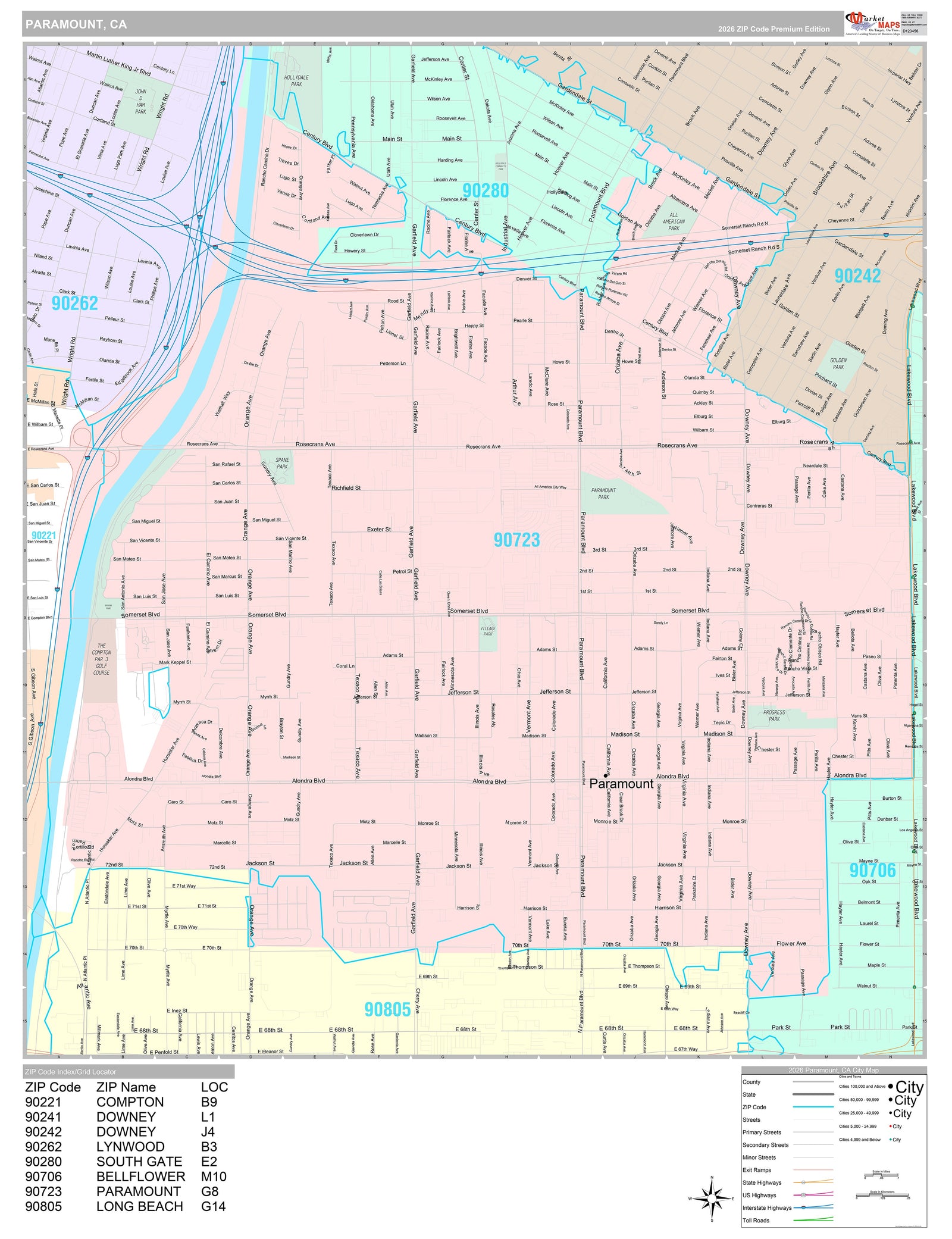 Premium Style Wall Map of Paramount, CA