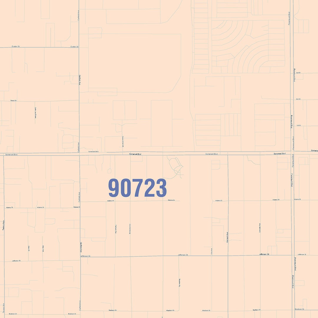 Color Cast Zip Code Style Wall Map of Paramount, CA