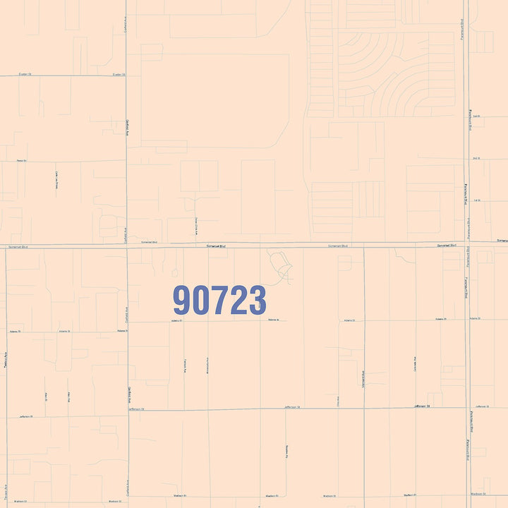 Color Cast Zip Code Style Wall Map of Paramount, CA