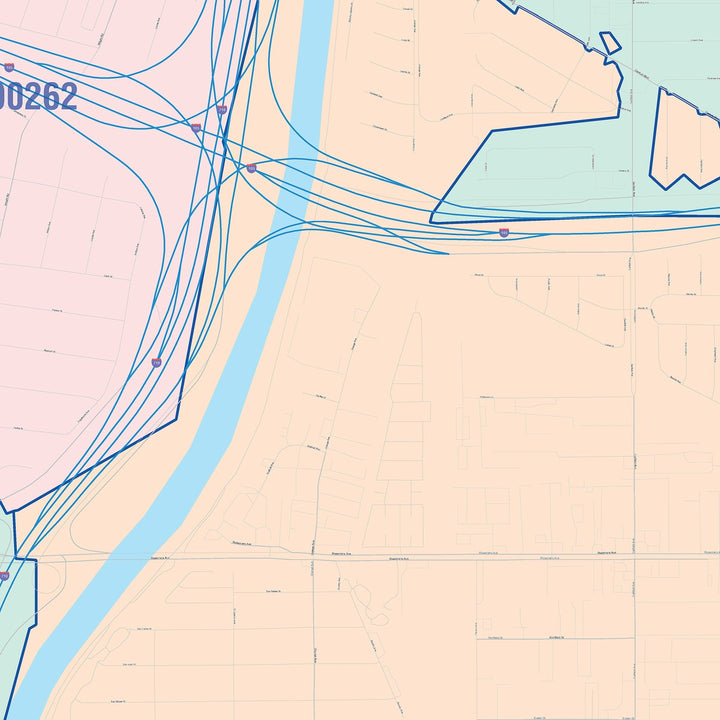 Color Cast Zip Code Style Wall Map of Paramount, CA