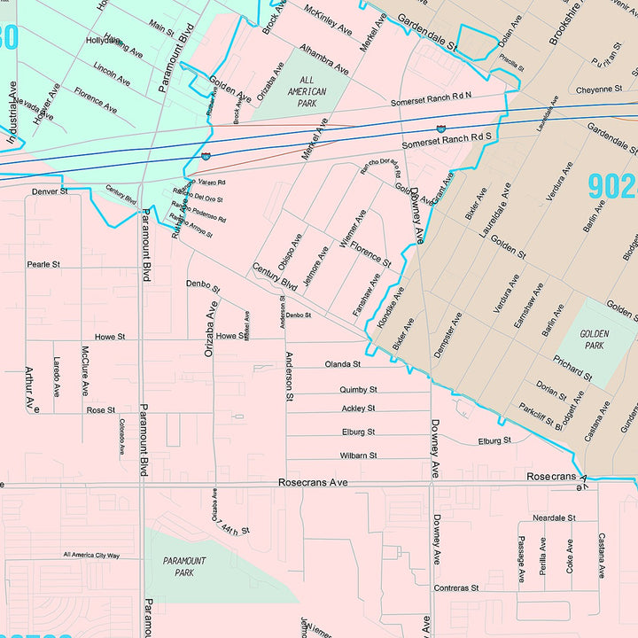 Premium Style Wall Map of Paramount, CA