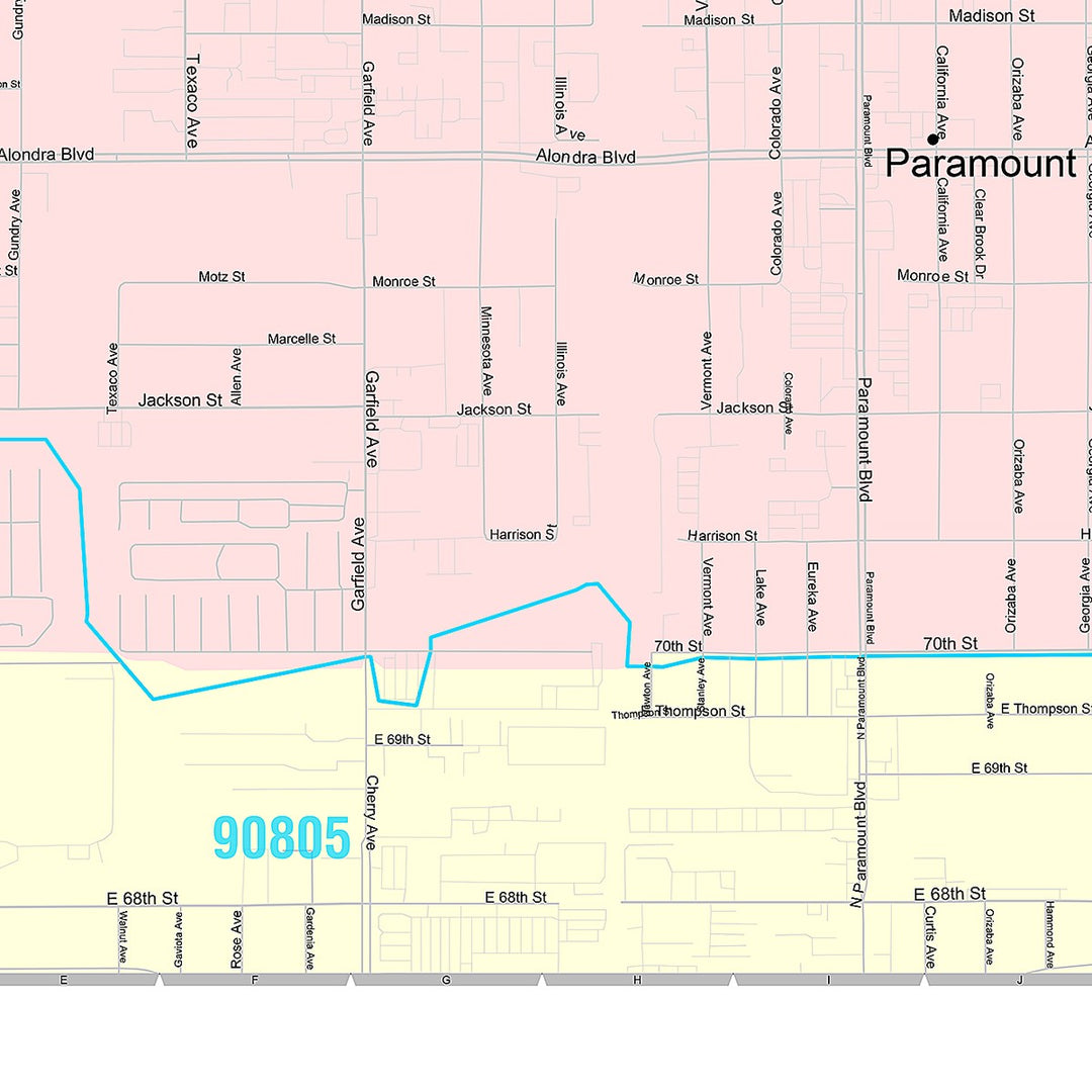 Premium Style Wall Map of Paramount, CA