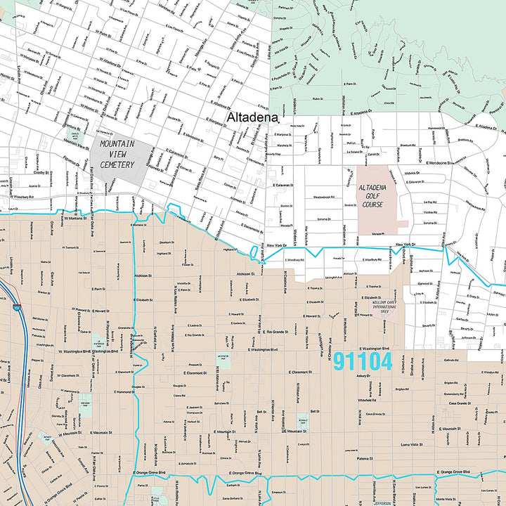 Premium Style Wall Map of Pasadena, CA
